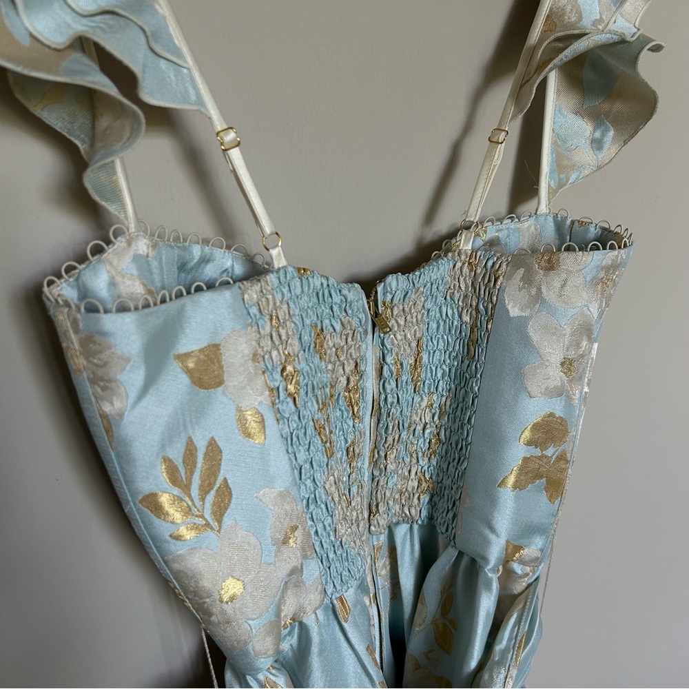 V. Chapman Sky Blue and Gold Floral Midi Dress - Picture 11 of 15